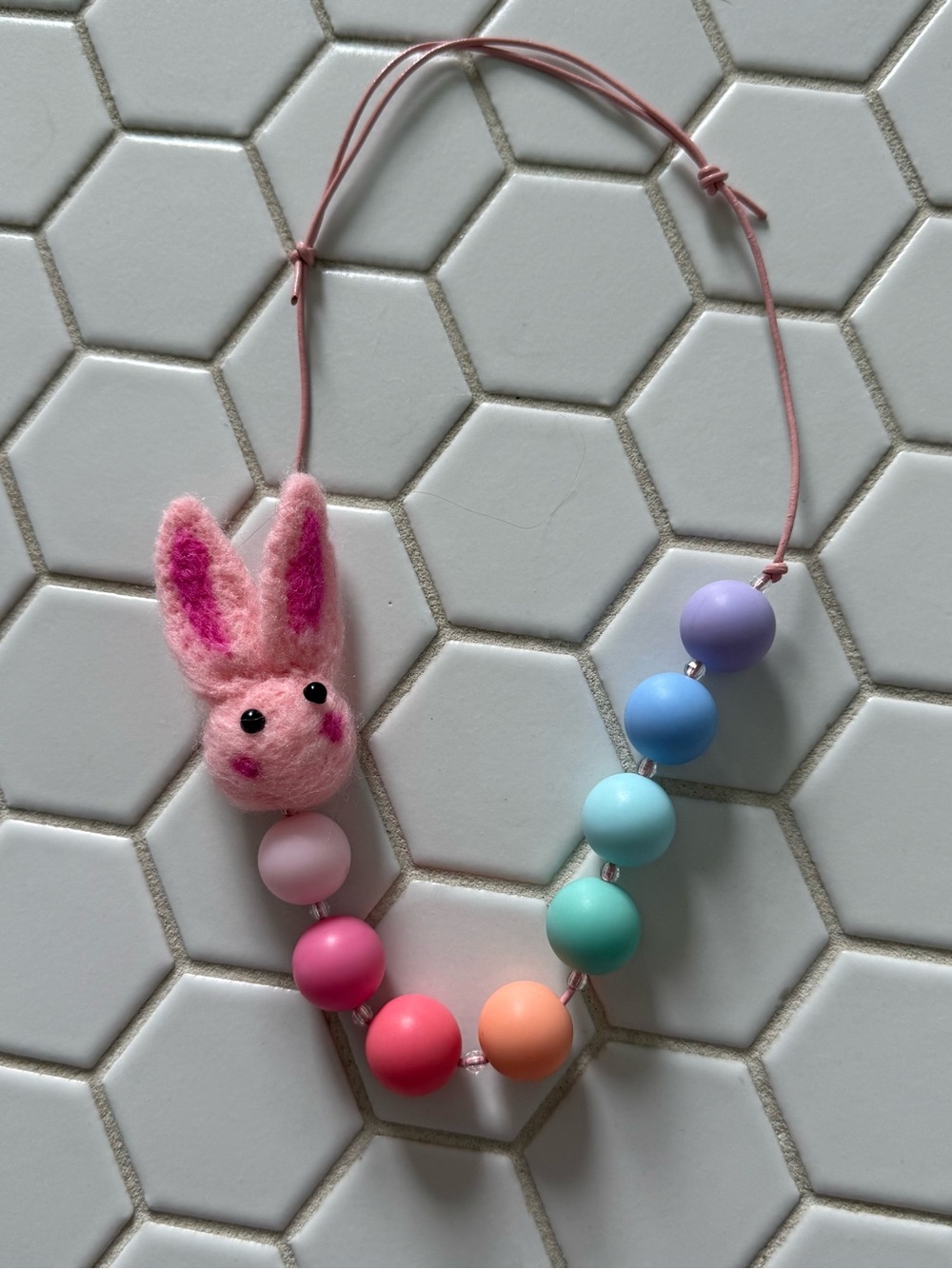Pastel Bunny Bead Necklace - Pink & Multicolor